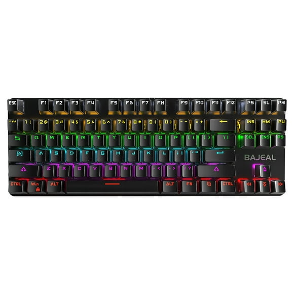 BAJEAL BAJEAL K200 87-Key RGB Gaming Keyboard with Blue Switches, Ergonomic Design, and Durable Two-Tone Keycaps, Includes Key Puller and Extra Shafts