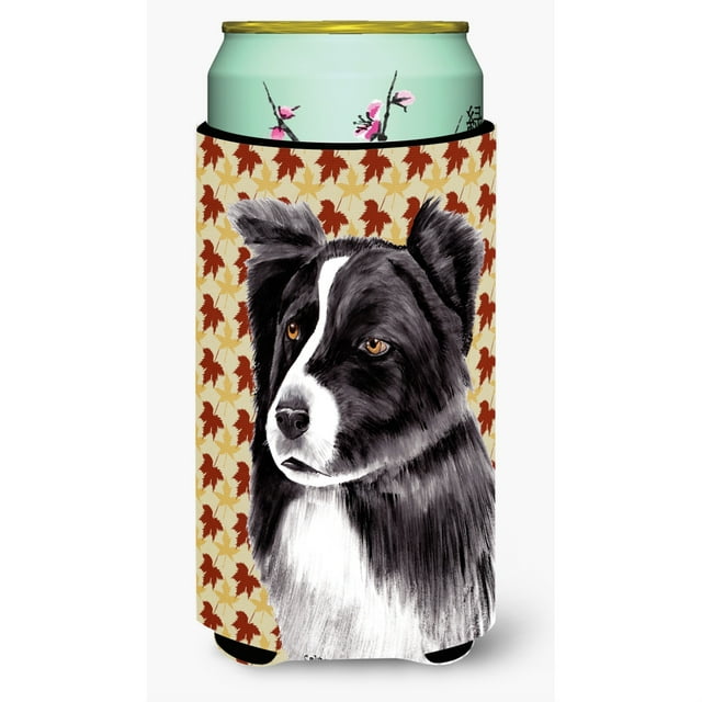 Border Collie Otoño Hojas Retrato Niño Alto Aislador De Bebidas Aislador De Bebidas Hugger