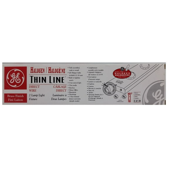 GE 13" Halogen Thin Line Direct Wire 2 Lamp Light Fixture with Brass Finish