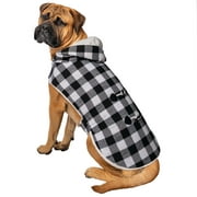 Vibrant Life Black & White Buffalo Plaid Fashion Pet Jacket With Hood and Sherpa Lining For Dogs and Cats, Size Extra-Large