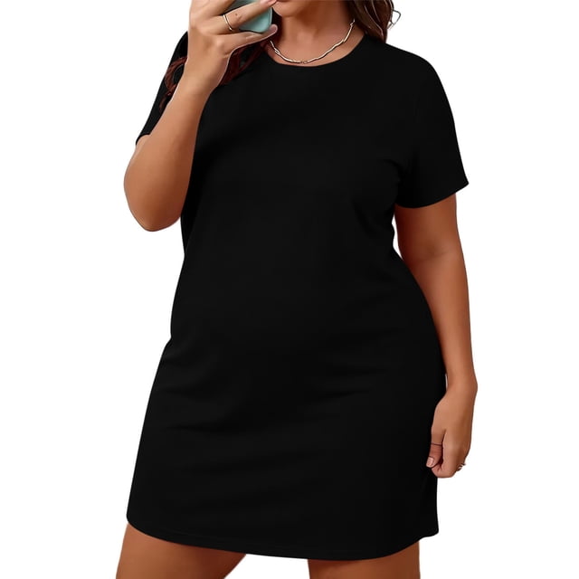 ShomPort Chemise de Nuit pour Femmes Robe Classique Col Rond Confortable Chandail Grande Taille Manches Courtes
