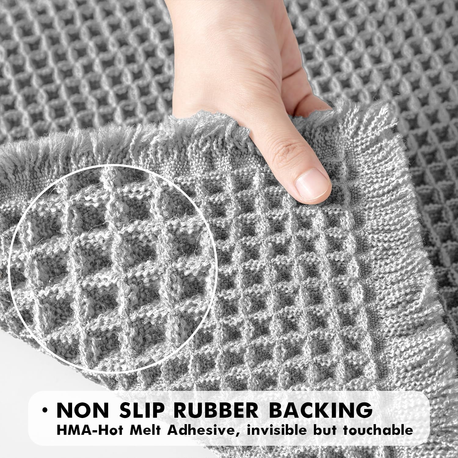 Set of 2 Waffle Bathroom Rugs, Boho Bath Rugs Non Slip Washable, Super Absorbent Bath Mats, Ultra Soft Rubber Backed Shower Mats for Bathroom Floor, Tub and Shower, Brown, 18x30 Inch