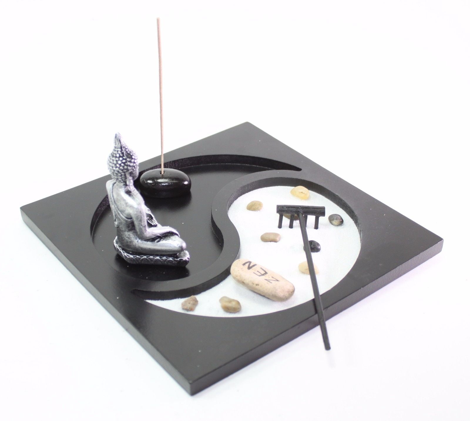 Tabletop Taiji Yin Yang Buddha Zen Garden Sand Rock Incense Burner Home Decor