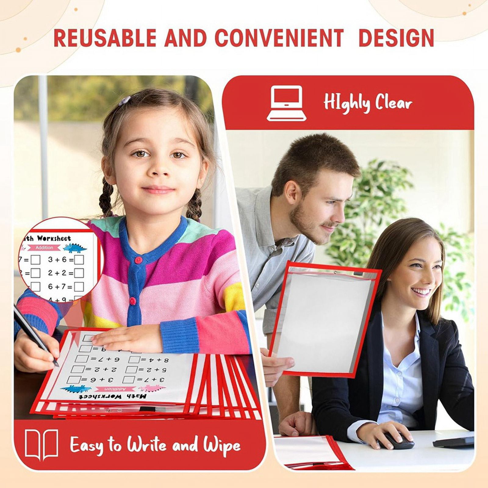 ckepdyeh 25PCS File Folders 24x32cm Work Note Holder Dry Erase Pockets for Teachers Work Classroom Organization Supplies A ticket holder