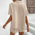thumbnail image 3 of Maplenight Women's 2 Piece Outfits Lapel Long Sleeve Button Down Shirts and Drawstring Shorts Sets Casual Lounge Vacation Summer Sets, 3 of 9
