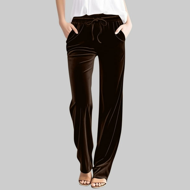 Karight Women Velour Pants Soft Velvet Sweatpants Straight Leg Athletic Joggers Casual Lounge Pajama Pants with Pockets