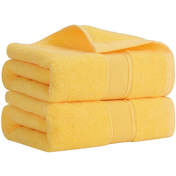 Ensemble de Serviettes à Main, Ensemble de 2 Serviettes de Bain Ultra Douces Très Absorbantes 34*75cm cm Serviettes à Main Extra Larges et Épaisses pour Salle de Bain, 100 % Coton à Longues Fibres Jaune Doré TILIYHELLO