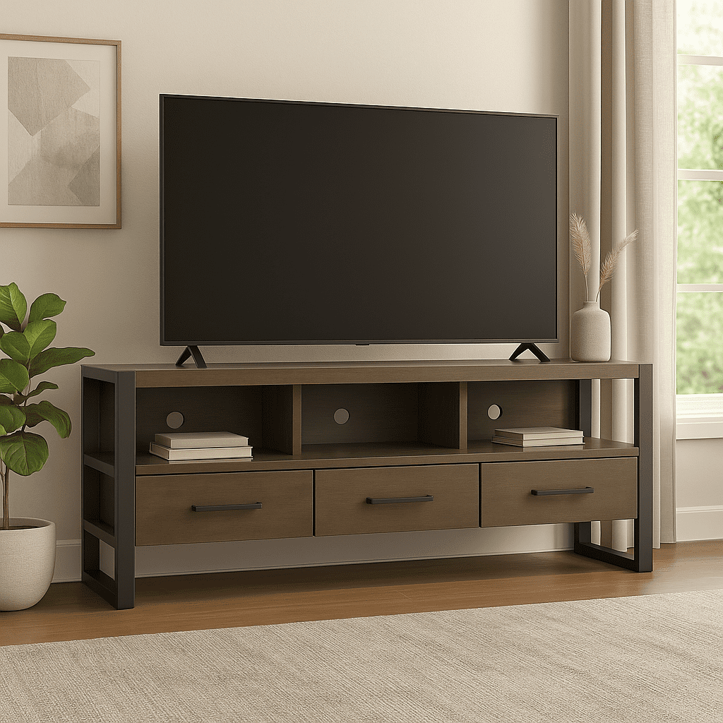 Leick Home Ender Mixed Metal and Wood TV Stand for TVs up to 65", Smoke/Gunmetal Gray