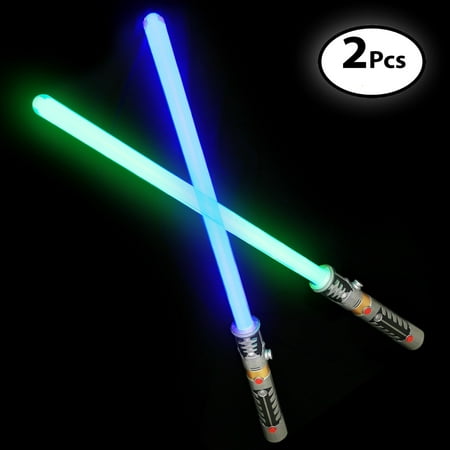 Laser Swords for Kids (2 Pack) - Double Bladed Light Saber Toy with Sounds Blue/Green Colors - 28