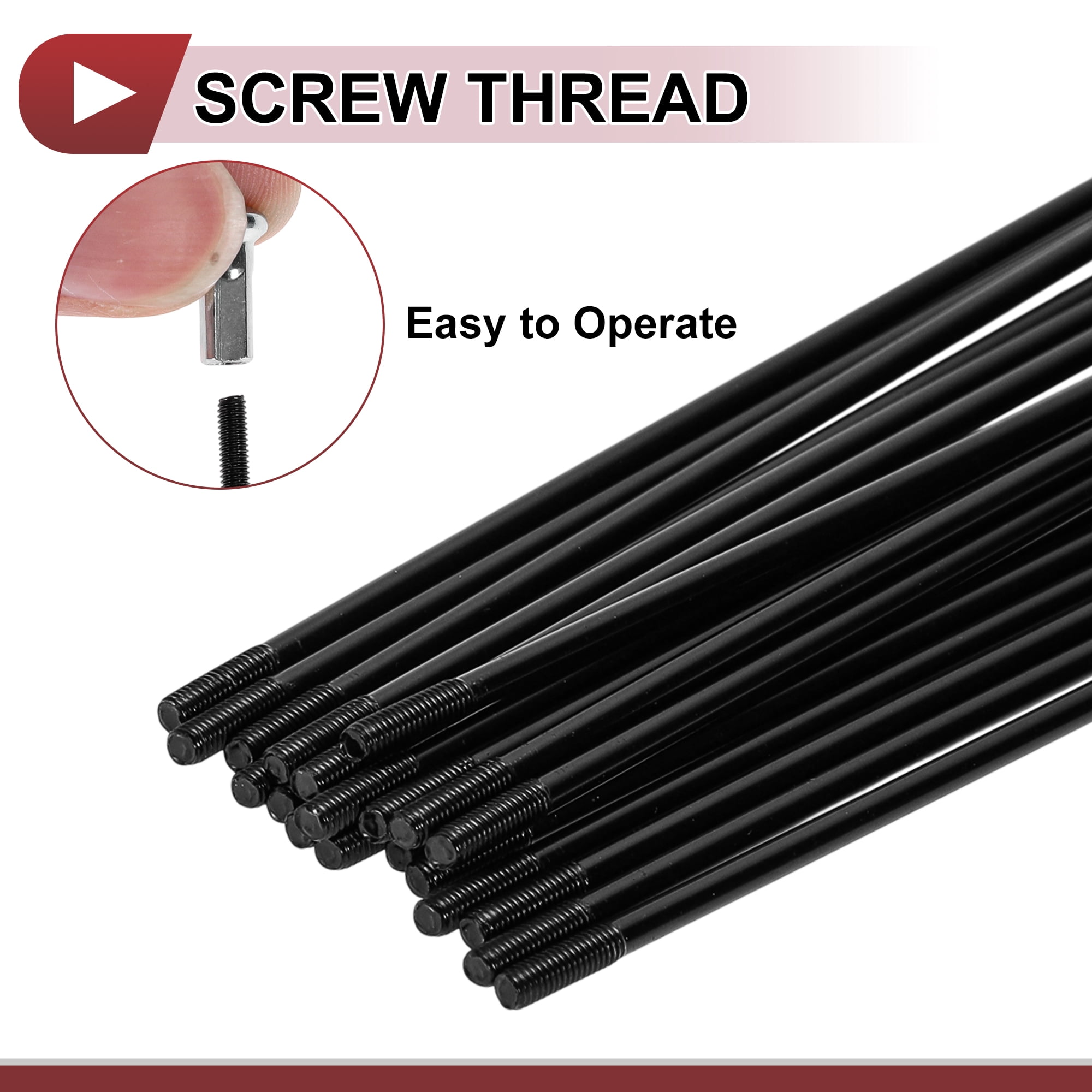 Unique Bargains 20Pcs 12G Bicycle Spokes Bike Wheel Spokes Carbon Steel Black 5.12"