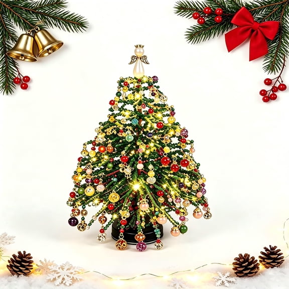 DIY Beaded Christmas Tree Kit, Handmade Mini Desk Xmas Bead Art