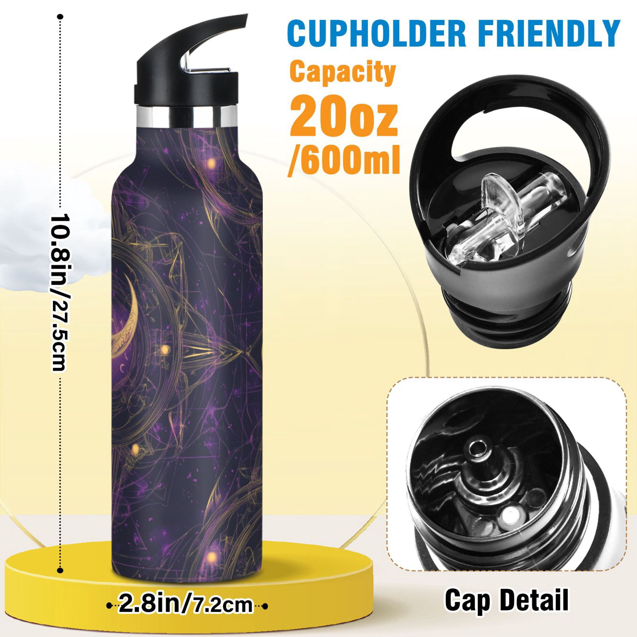 Kids Insulated Stainless Steel Sports Water Bottle 600ml (20oz) Ancient Symbol Pattern