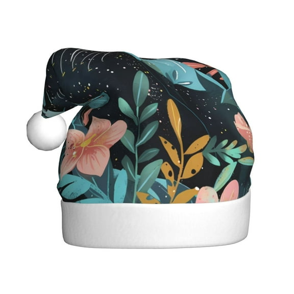 Balery Black Panther Floral Illustration Pattern Santa Hat Christmas Hat Funny Christmas Hat Christmas Knitted Beanie Hat For Men Women Adult
