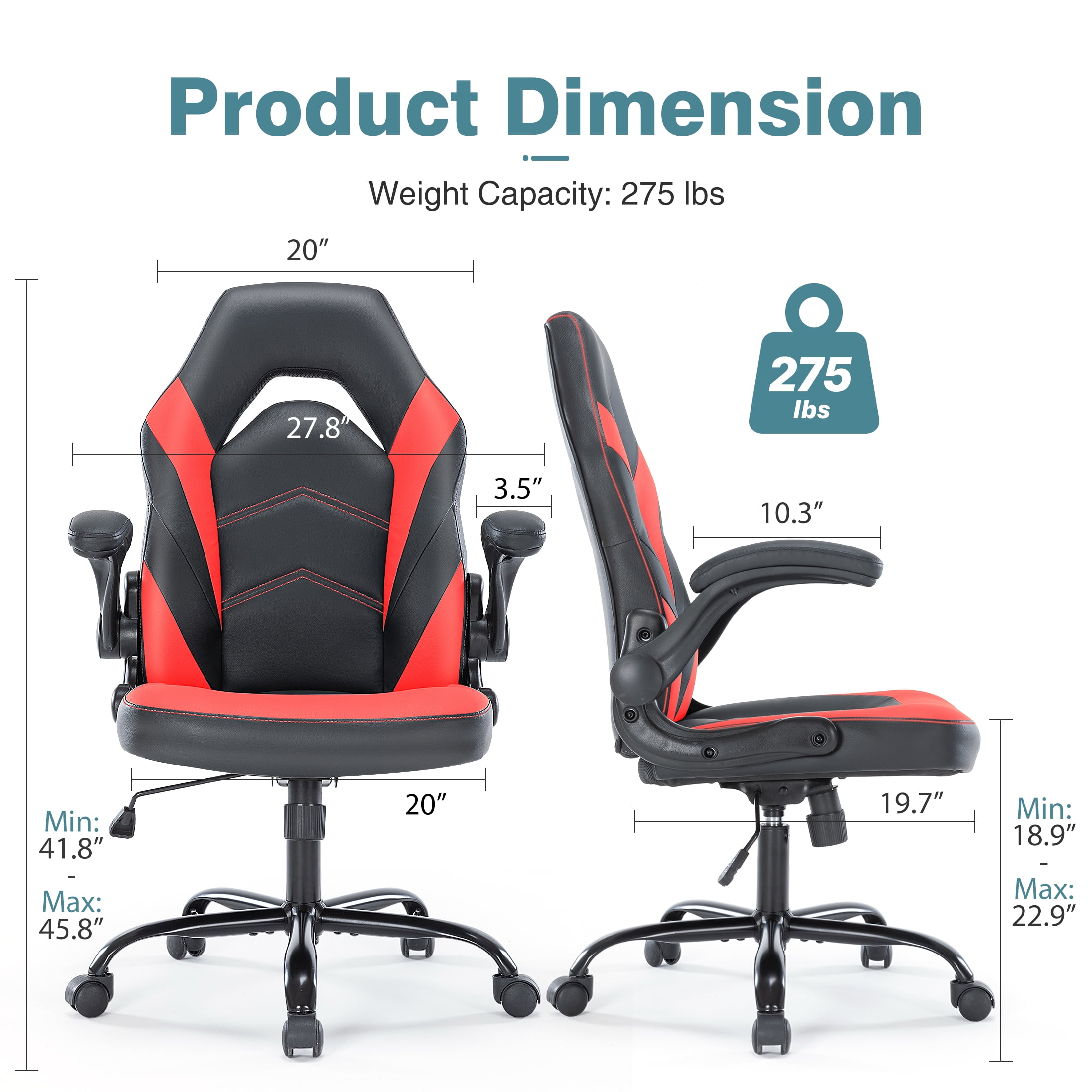 CONCETTA Gaming Chair, PU Leather, Ergonomic with Flip-up Armrests, Lumbar Support, Red