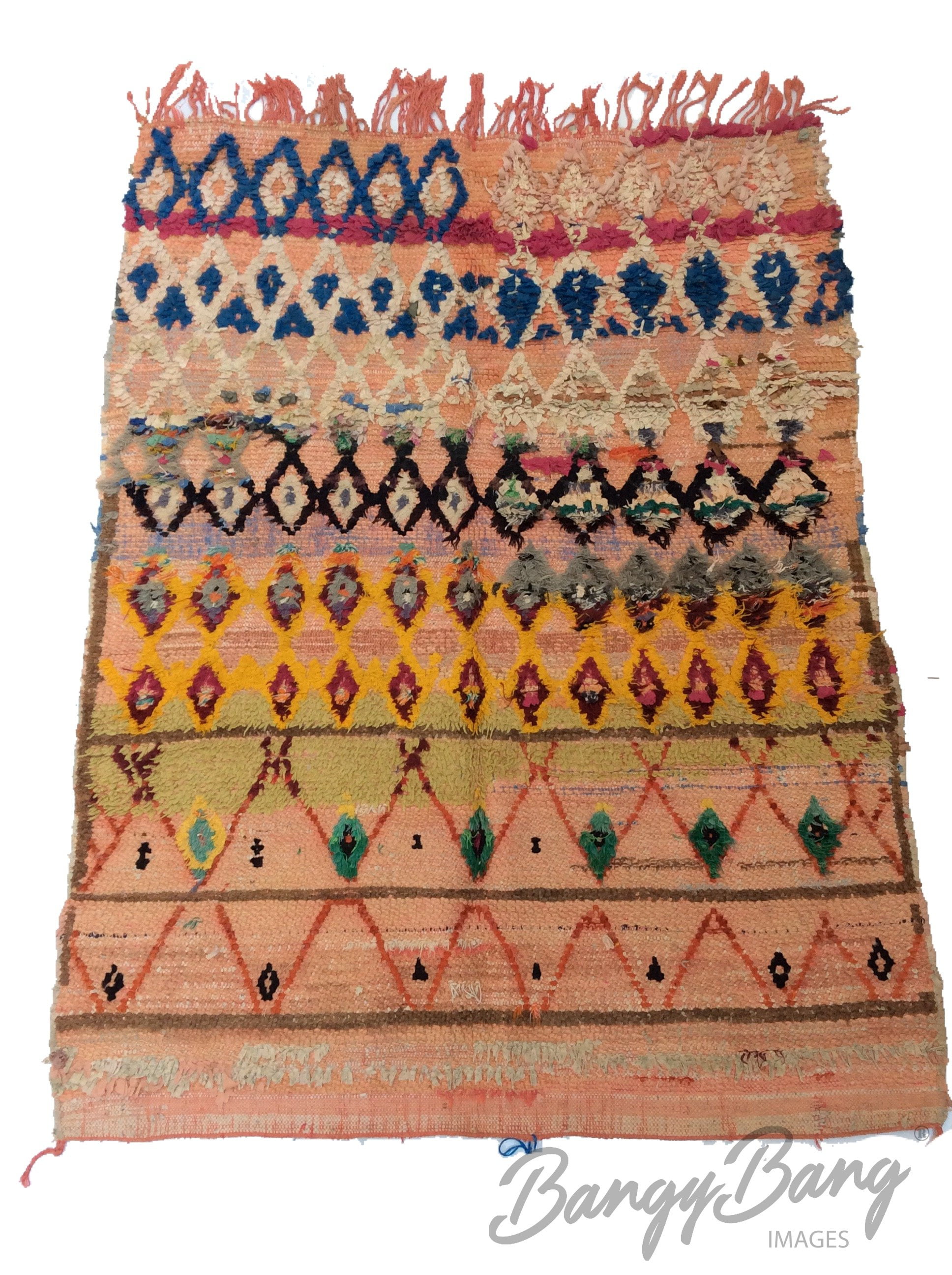 Handmade Moroccan Berber Boucherouite Area Rag Rug/Mural Carpet 5'3" x