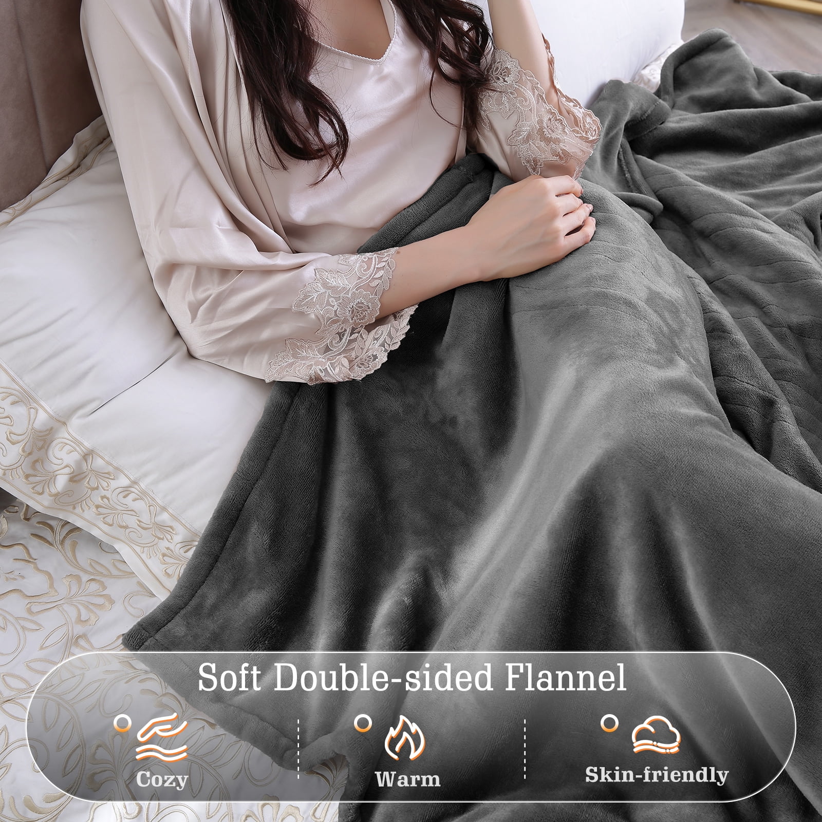 Maxkare Electric Heated Blanket 62 x 84 Twin Size with 6 Heating Levels u0026  9H Auto-off, Machine Washable Flannel, Gray - Walmart.com