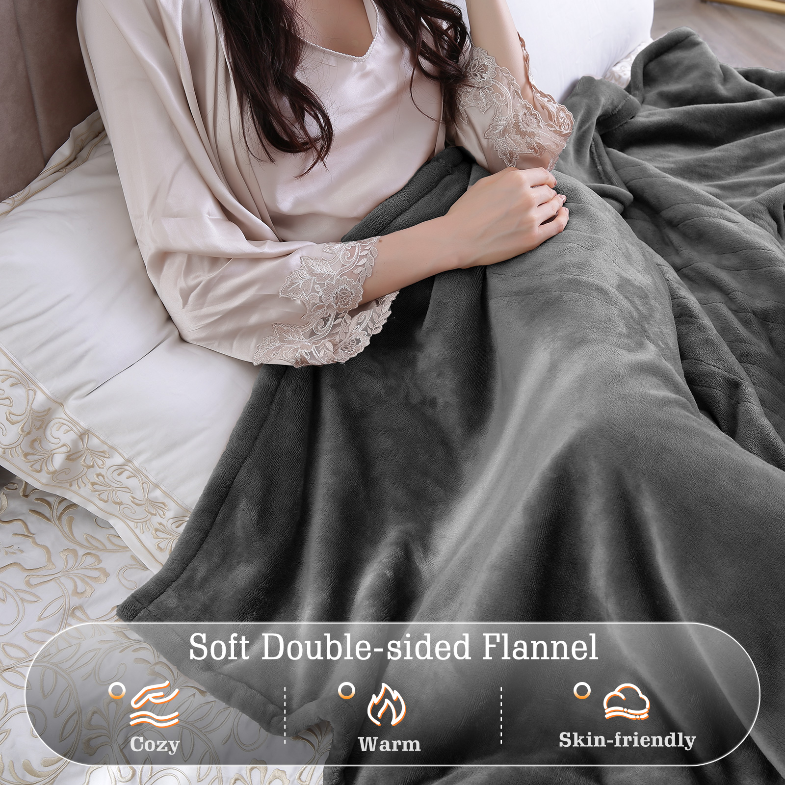 MaxKare Electric Heated Blanket Twin Size Gray Flannel photo 2