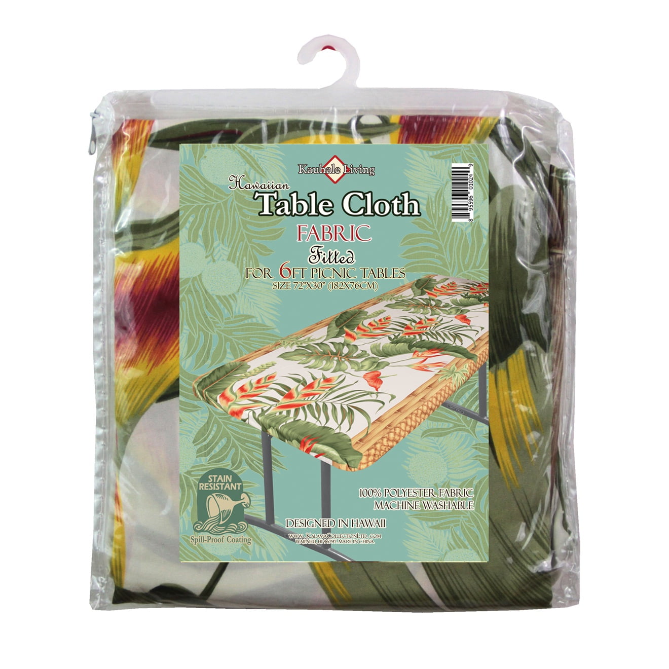 Hi Kalama Collection Hi Tablecloth 6ft Luau Hawn Flower White