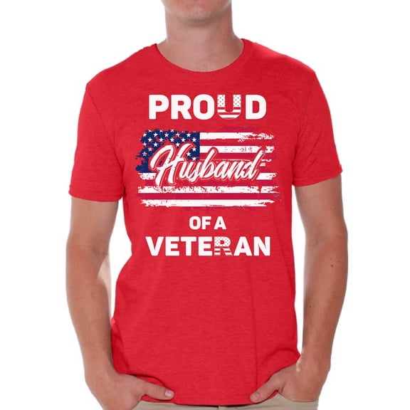 Awkward Styles Proud Husband of a Veteran T Shirt for Men American Flag Men Shirt Patriotic Gifts for Him Stripes and Stars Clothing American Style Proud Husband of a Veteran T Shirt for Dad