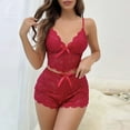 thumbnail image 2 of SwiftWear Women's Lace & Bowknot Pajama Set Delicate Sleepwear & Loungewear Adjustable Strap Cami with Built-in Bra and Shorts, Sheer Comfort Red, 2 of 4