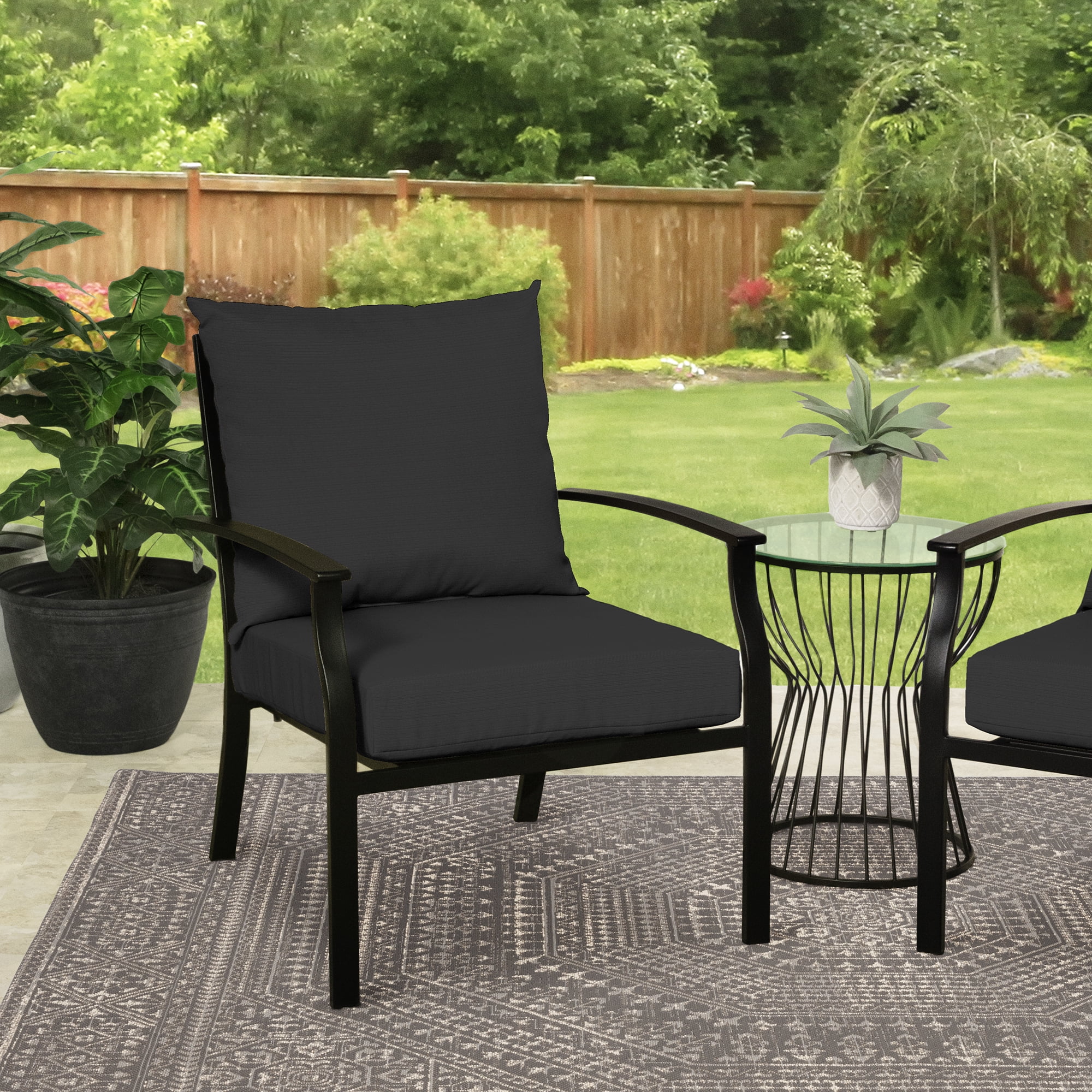 Mainstays 45" L x 22.75" W Black Rectangle Outdoor 2 Piece Deep Seat Cushion