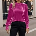 thumbnail image 5 of Aboser Women's Velvet Tops Plus Size Evening Party Shirts Elegant Ruffle Trim Blouse Dressy Casual Long Sleeve Shirt Solid Color Loose Fitted Blouses, 5 of 9