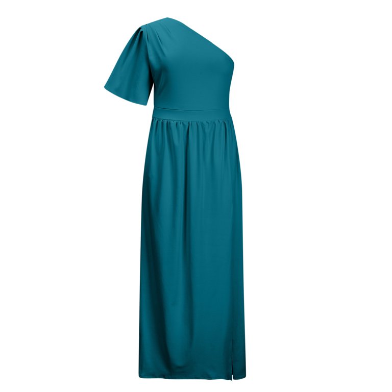 green emerald velvet dress V Neck Ankle Length Short Sleeves Green Wedding Guest Dress, Green / L