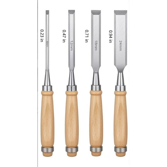 4 Pcs Wood Chisel Set, CRV Steel Bevel Sharp Edge Bench Chisels with Edge Cover, Comfortful Beech Handle, for Woodworking and DIY Projects, 9.5"x(0.23", 0.47", 0.71", 0.94")