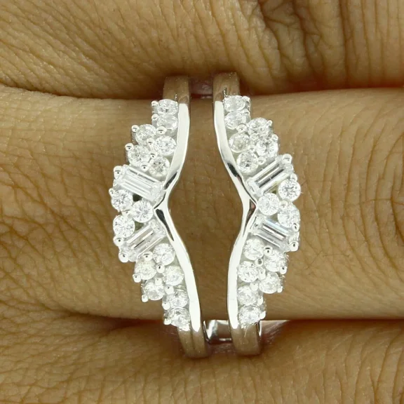 14K White Gold Plated 3Ct Round Cut Lab Created Diamond Wrap Enhancer Guard Ring