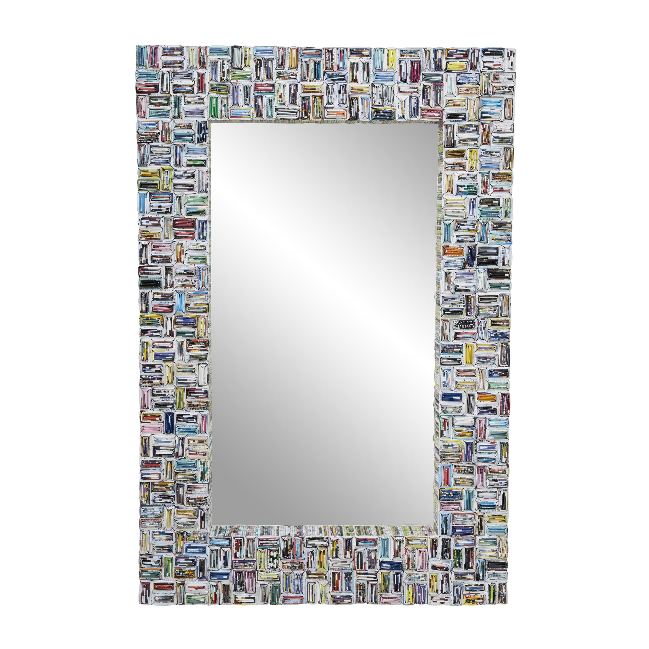 DecMode 32" x 47" Multi Colored Handmade Recycled Magazine Frame Wall Mirror