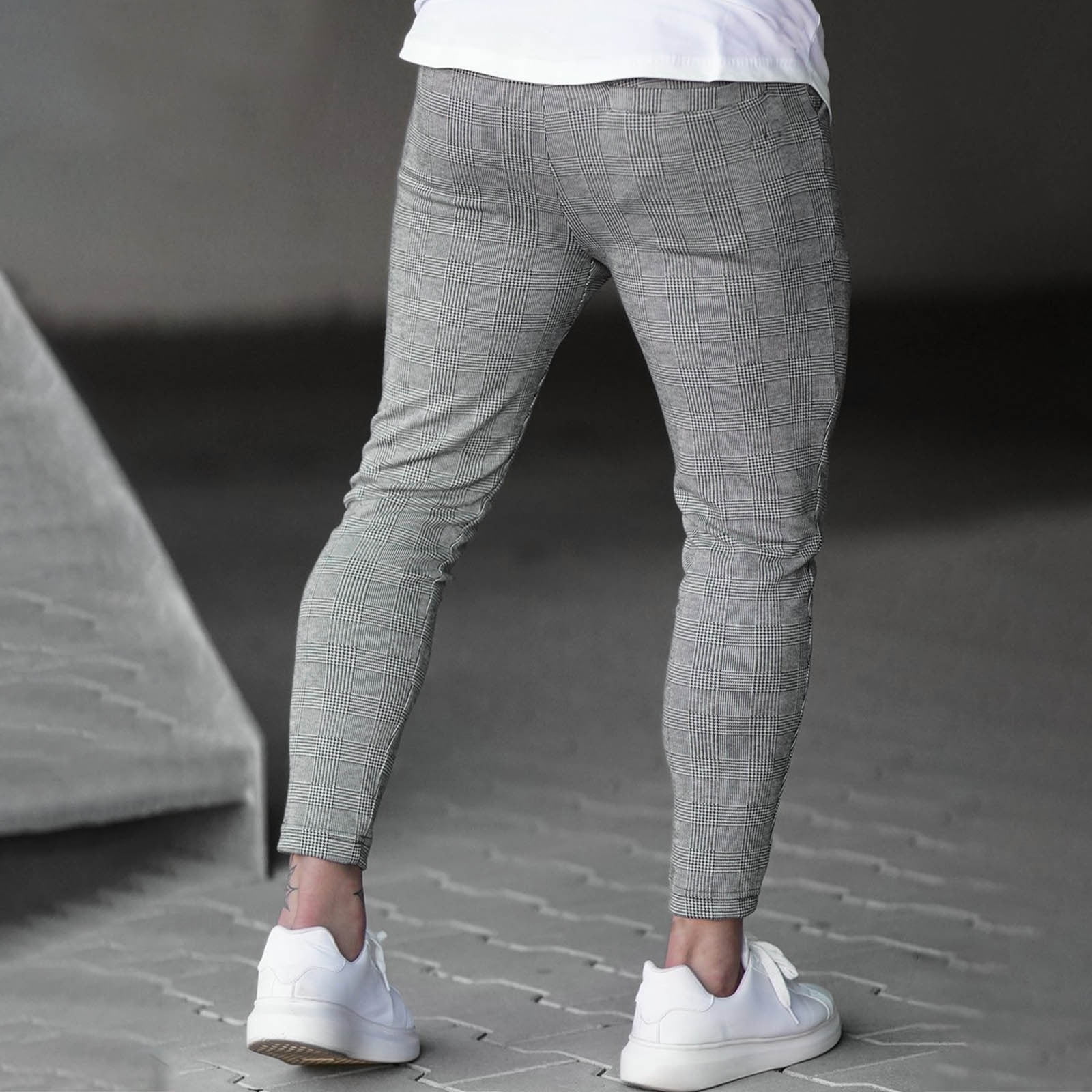 USNSM Men's Plaid Sweatpants Casual Fitness Slim Fit Joggers Drawstring Elastic Waist Straight Leg Pants with Pockets Gray S