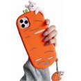 thumbnail image 1 of 3D Cute Character Vivid Lying Sleeping Rabbit Carrot Design Case Compitable with iPhone XR Girls Women Fun Animal Soft Silicone Cover Anti-Scratch Pho, 1 of 4