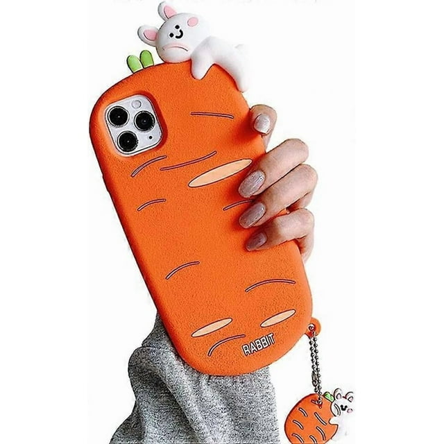 3D Cute Character Vivid Lying Sleeping Rabbit Carrot Design Case Compitable with iPhone XR Girls Women Fun Animal Soft Silicone Cover Anti-Scratch Pho