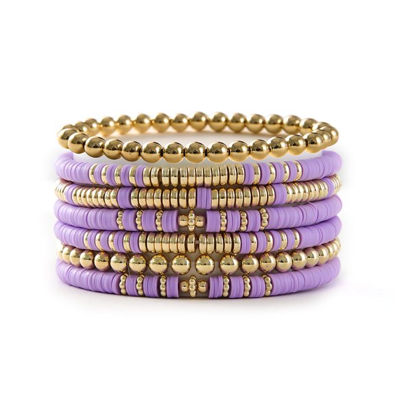 AEXTO Heishi Clay Bead Bracelets for Women Bohemian Stackable Gold Beaded Stretch Bracelets Elastic Layering Friendship Bracelets Set Boho Jewelry