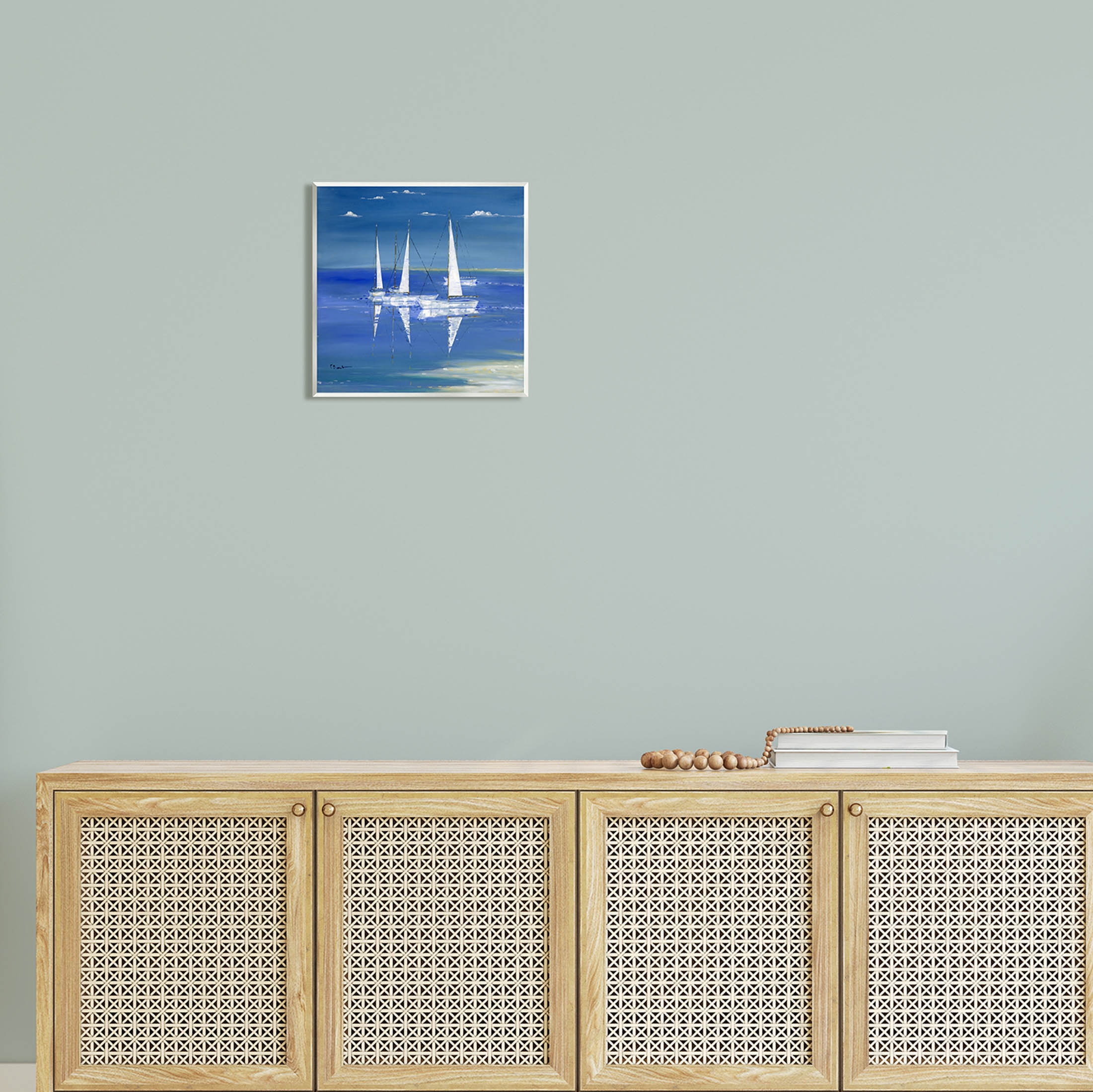 Stupell Industries Serenity Sailboats Vivid Blue Ocean Painting Unframed Art Print Wall Art, Design by Paul Brent