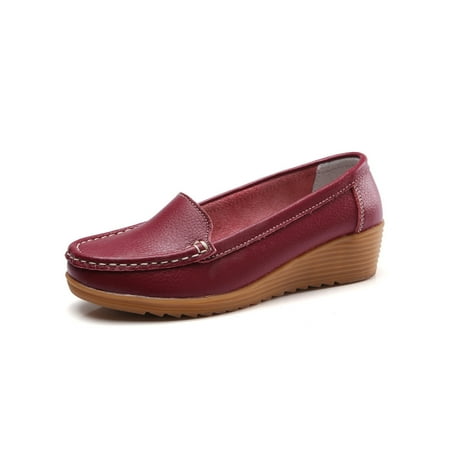 

Lacyhop Womens Loafers Non-Slip Casual Shoes Slip On Wedges Loafer Daily Round Toe Boat Shoe Comfort Classic Maroon 6.5