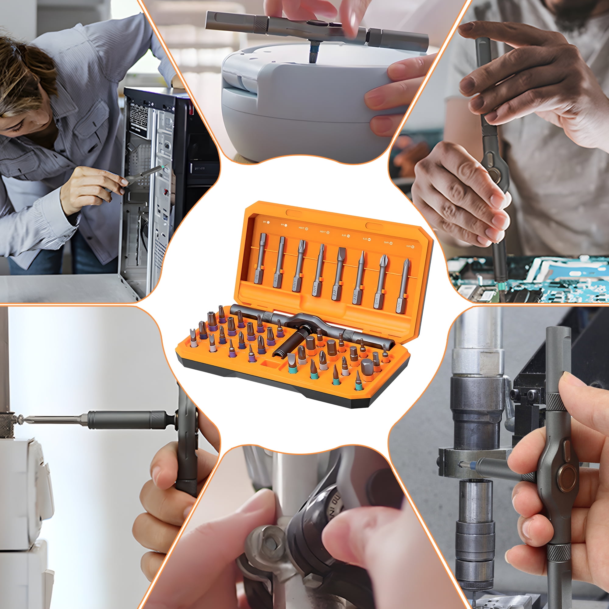 42-in-one magnetic ratchet screwdriver set, [S2 steel] 40-position + T-shaped handle, suitable for home use, automobiles, bicycles, motorcycles, electronic repair - portable tool storage box.