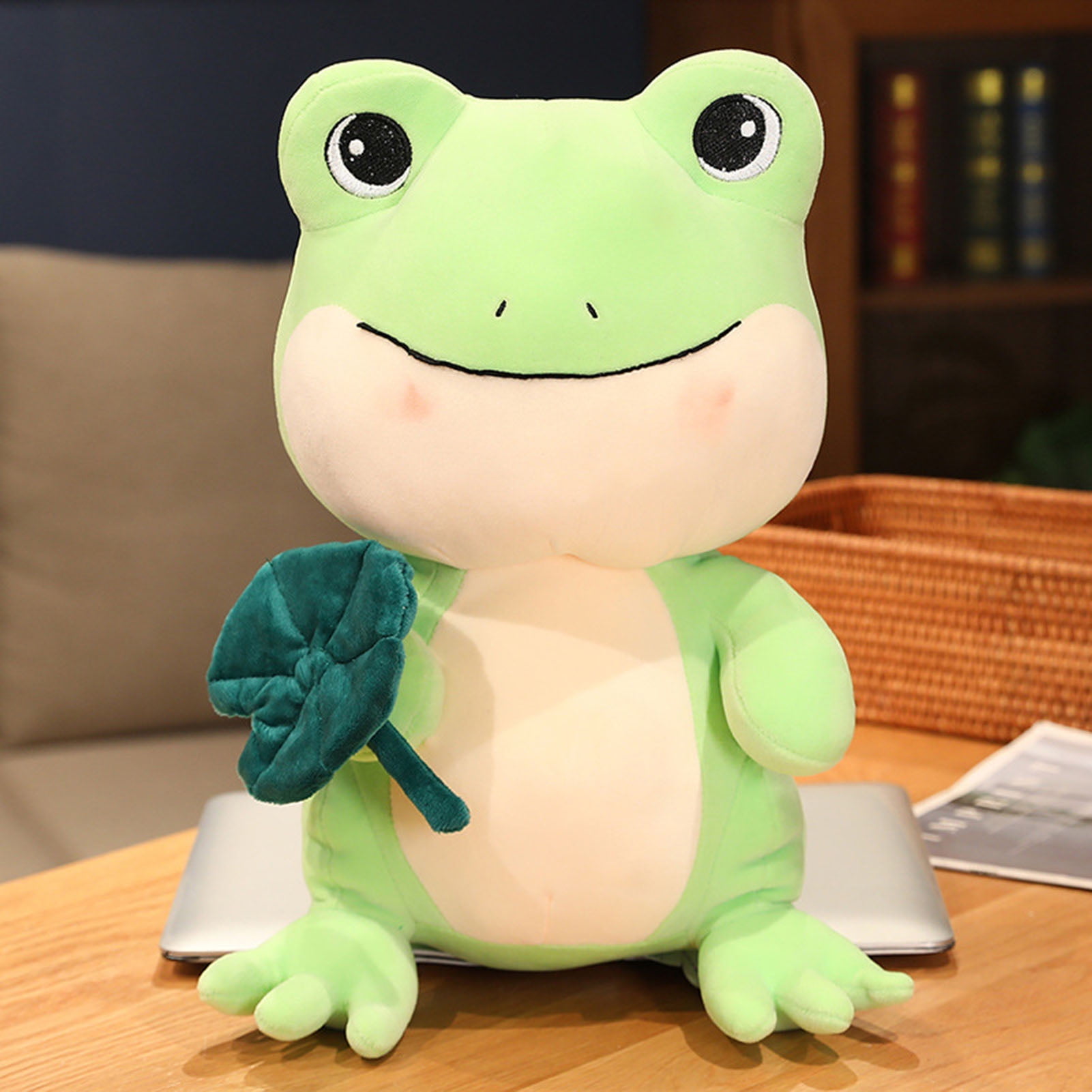 Skindy Frog Plush Toy Soft Lovely Cartoon Frog Hold Lotus Leaf