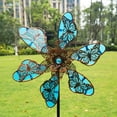 thumbnail image 4 of Moyic Adornos artesanales de metal con inserciones de mariposas luminosas, arte moderno de molino de viento para patio Jardín y Patio Flor azul, 4 of 6