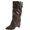 Brown Boots, variant on Pointed Toe Double Buckle Slouch Wedge Mid Calf Boots Women Leather Fashion Boots for Club Brown 38