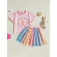 thumbnail image 3 of Qmyliery Kids Girls Easter Outfit, Short Sleeve Letters Bunny Print T-shirt with Tulle Skirt Summer Outfit 3 4 5 6 7 Years, 3 of 9