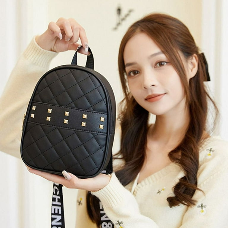 Fashion Multi-Function PU Leather Women Shoulder Bags Mini Backpacks School  Bags Small Rucksack BLACK