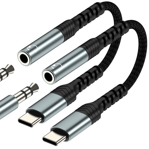 USB C to 3.5mm Audio Adapter (2 Pack) Aux for IPhone 17 16 15 Pro Max Headphone Jack Cable Type Cord Dongle Compatible with Samsung Galaxy S26 S25 S24 DAC Wired Car Accessories for IPad Earbuds