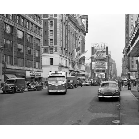 1950s New York City Times Square Traffic Broadway Bus Looking North To ...