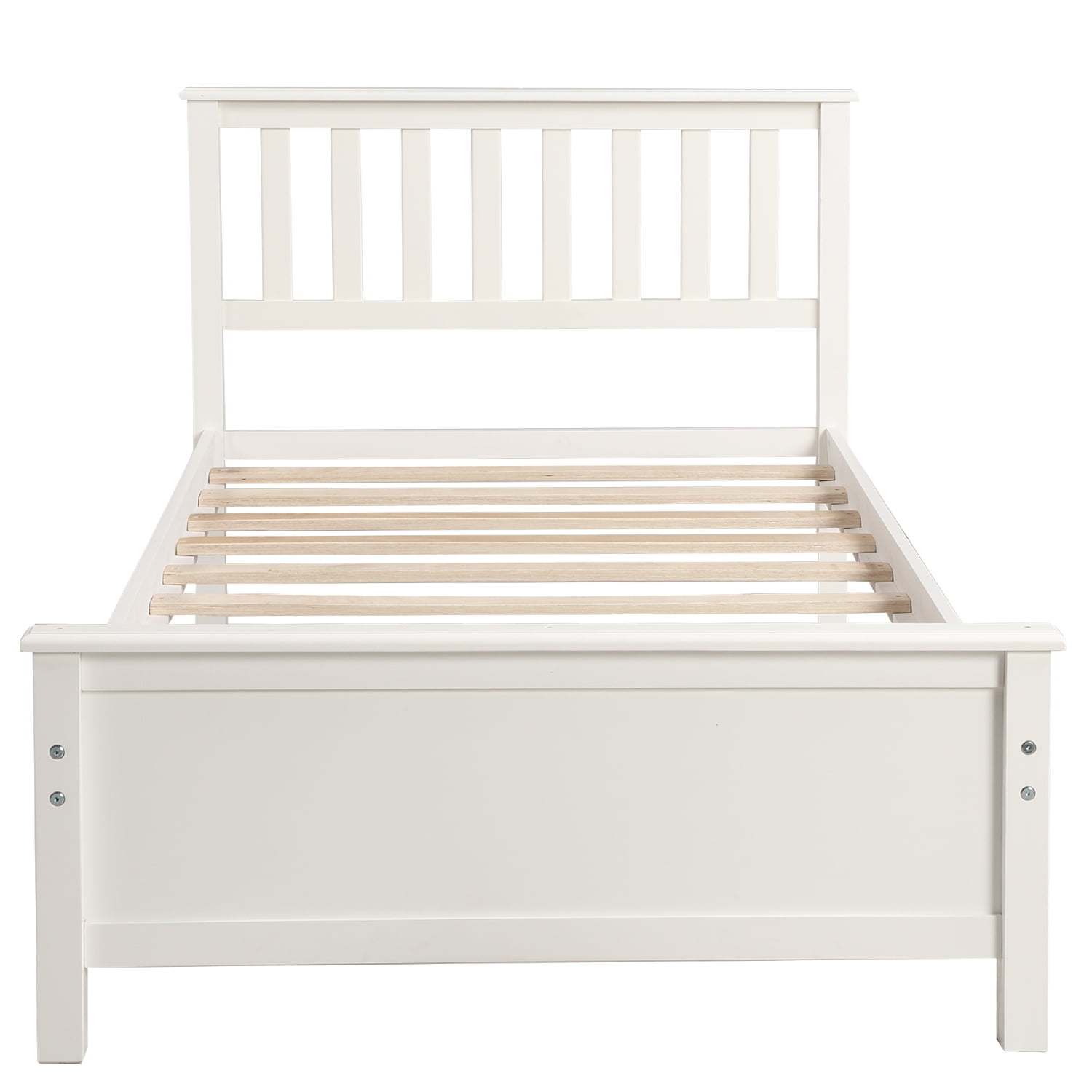 Alvantor Twin Platform Bed with Headboard, Footboard, Wood Bed Frame for kids White