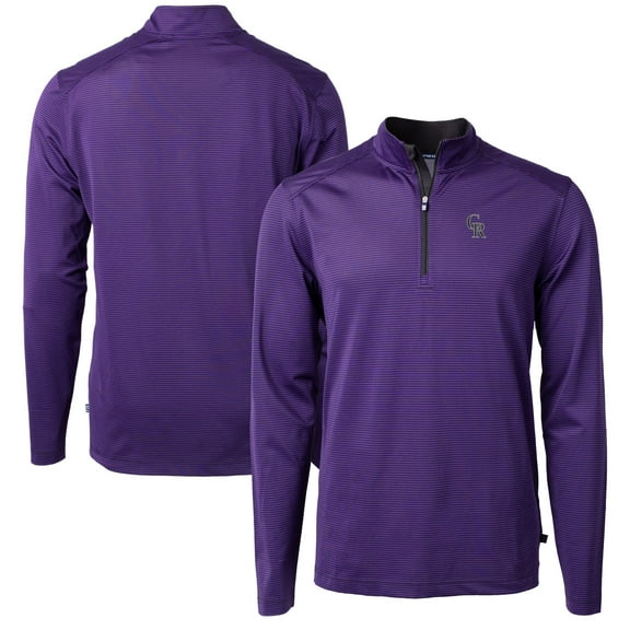 Men's Cutter & Buck Purple/Black Colorado Rockies Virtue Eco Pique Micro Stripe Recycled Quarter-Zip Pullover Top