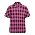 thumbnail image 5 of joogoo Men's Hawaiian Shirt Pink Checkered Grid Pattern Short Sleeve Casual Button Down Shirts M, 5 of 6