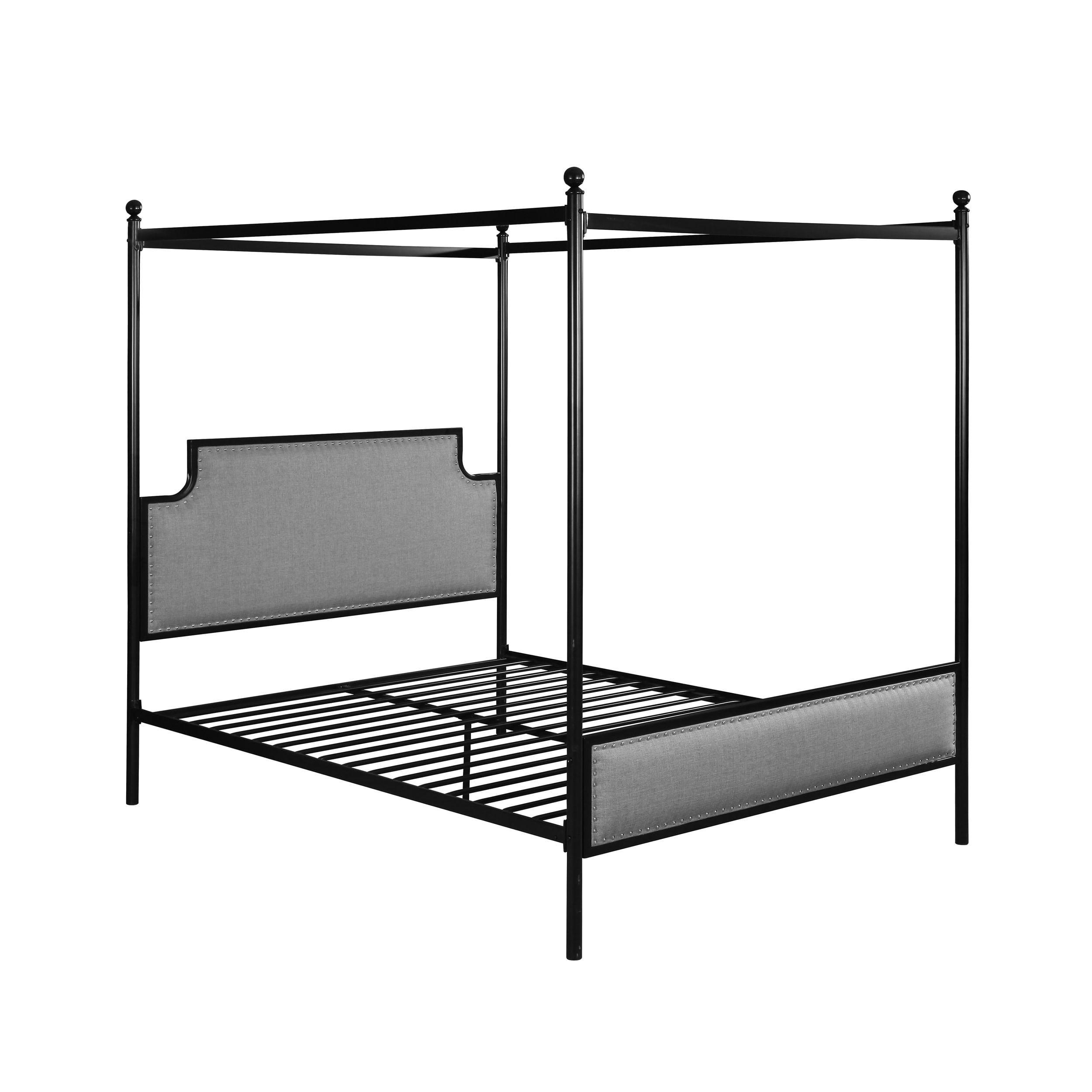 GDF Studio Cabot Contemporary Fabric Queen Canopy Bed Frame, Gray and