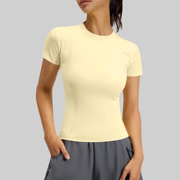 ASDFVBKG Women's Compression Shirts 3 Pack Short Sleeve Dry Fit Athletic Tight Base Layer for Running Gym Yoga Yellow 2XL