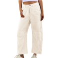thumbnail image 5 of Huankd Women's Corduroy Barrel Pants Mid-Rise Elastic Waist Casual Cord Wide Legs Baggy Pant with Pockets White S, 5 of 8